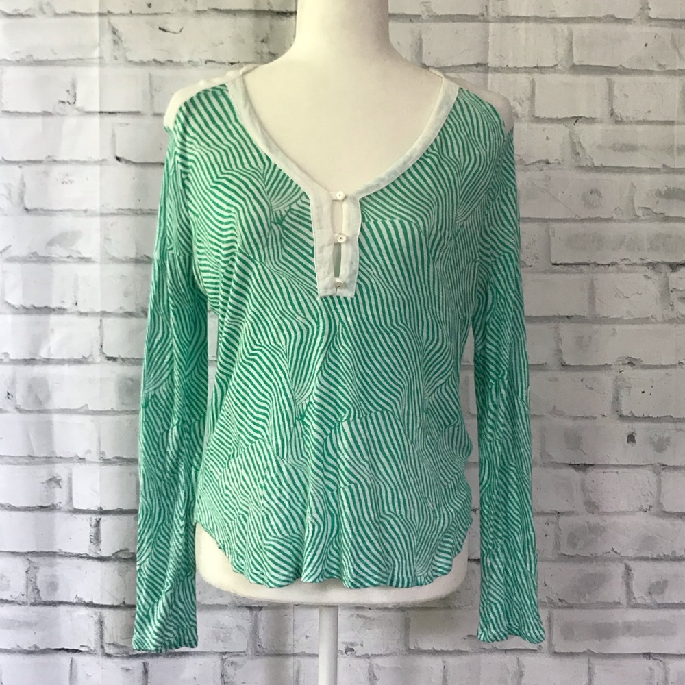 Ella Moss | Green & White Print Lightweight Top